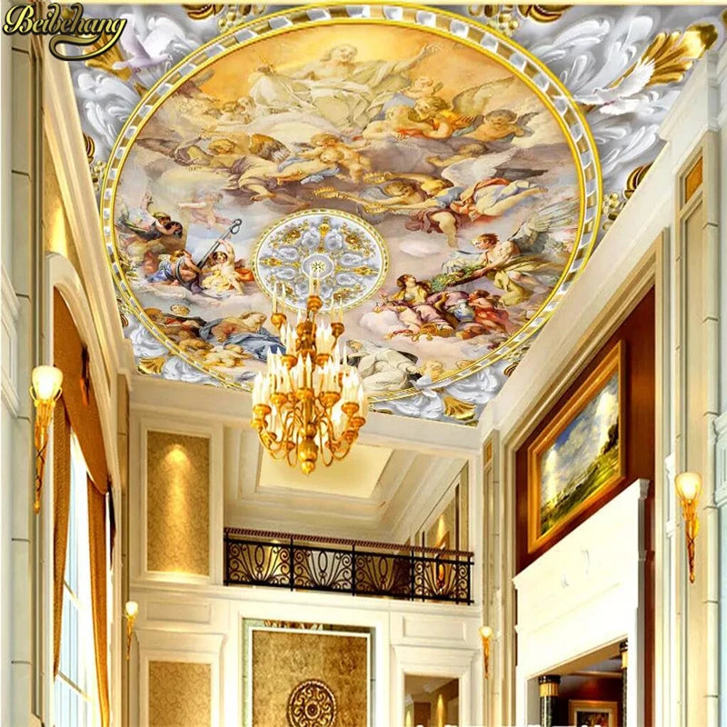 beibehang desktop wall paper 3d murals Top ceiling mural wallpaper painting Western European blue sky Angel photo wallpaper roll