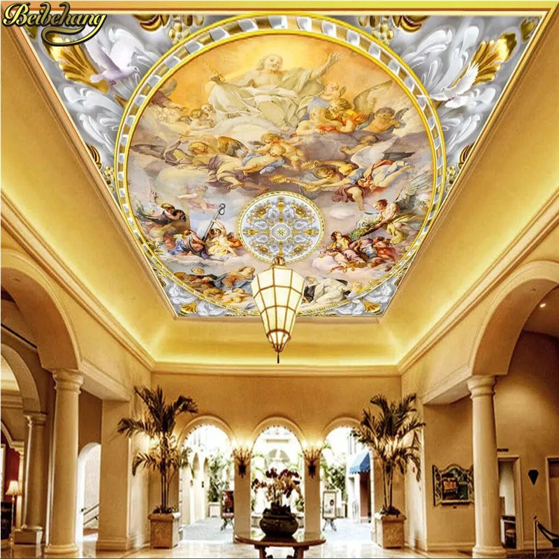 beibehang desktop wall paper 3d murals Top ceiling mural wallpaper painting Western European blue sky Angel photo wallpaper roll