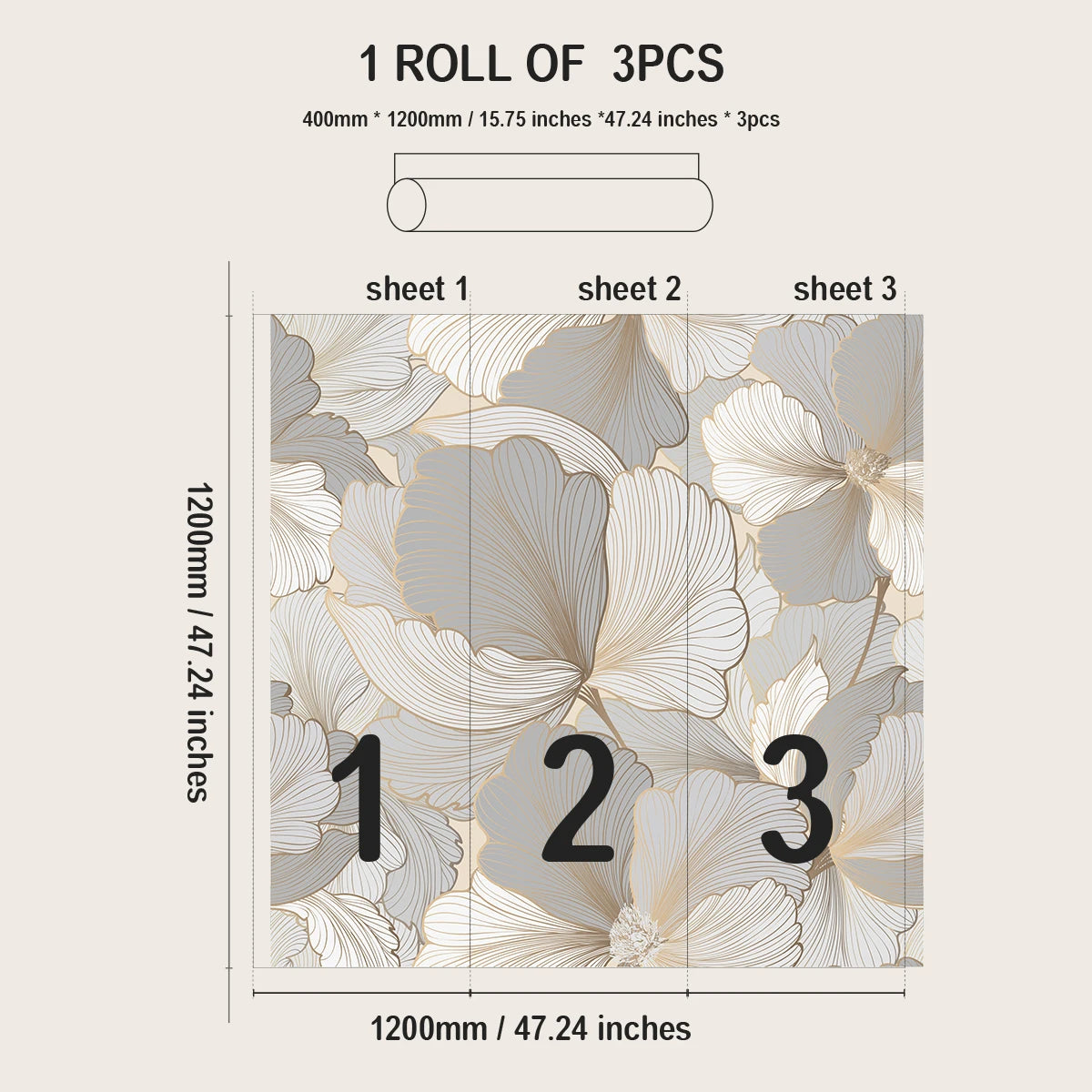 3PCS tropical needle leaf pattern thickened moisture-proof wallpaper self-adhesive home wallpaper, 1 set of 3PCS*47.24x15.75inch