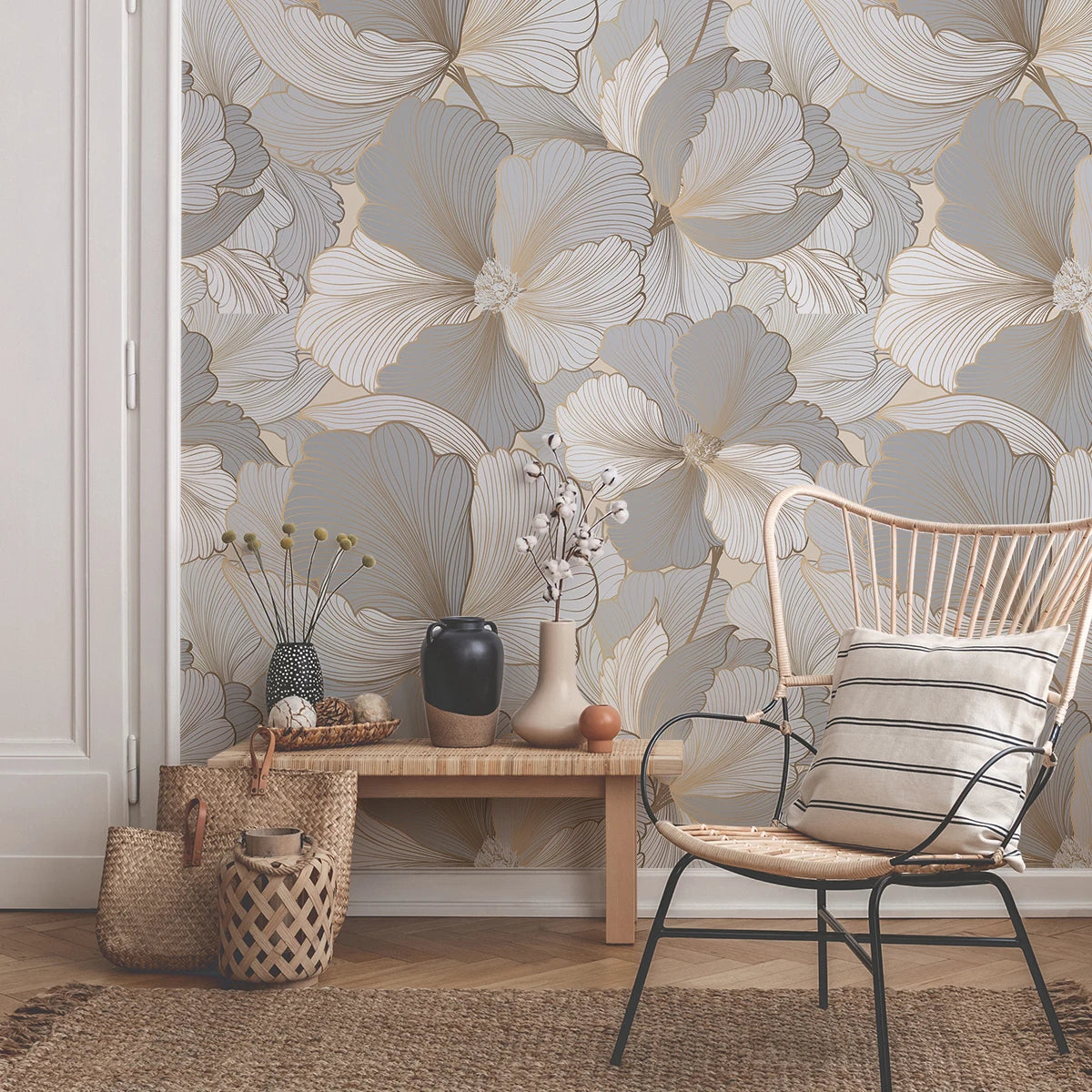 3PCS tropical needle leaf pattern thickened moisture-proof wallpaper self-adhesive home wallpaper, 1 set of 3PCS*47.24x15.75inch