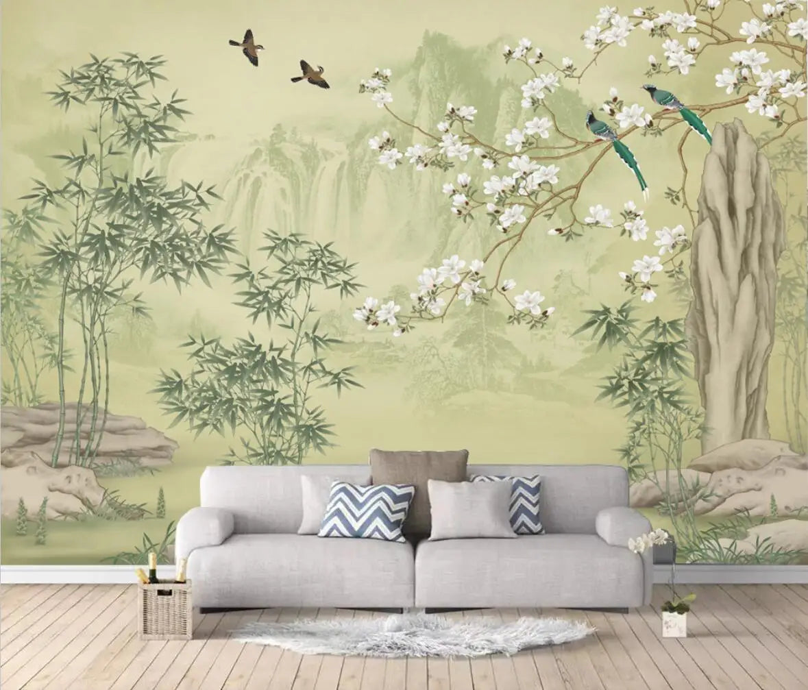 beibehang custom Ink bamboo flowers and birds Murals Modern wallpapers for Living Room Bedroom mural Wall Papers Home Decor