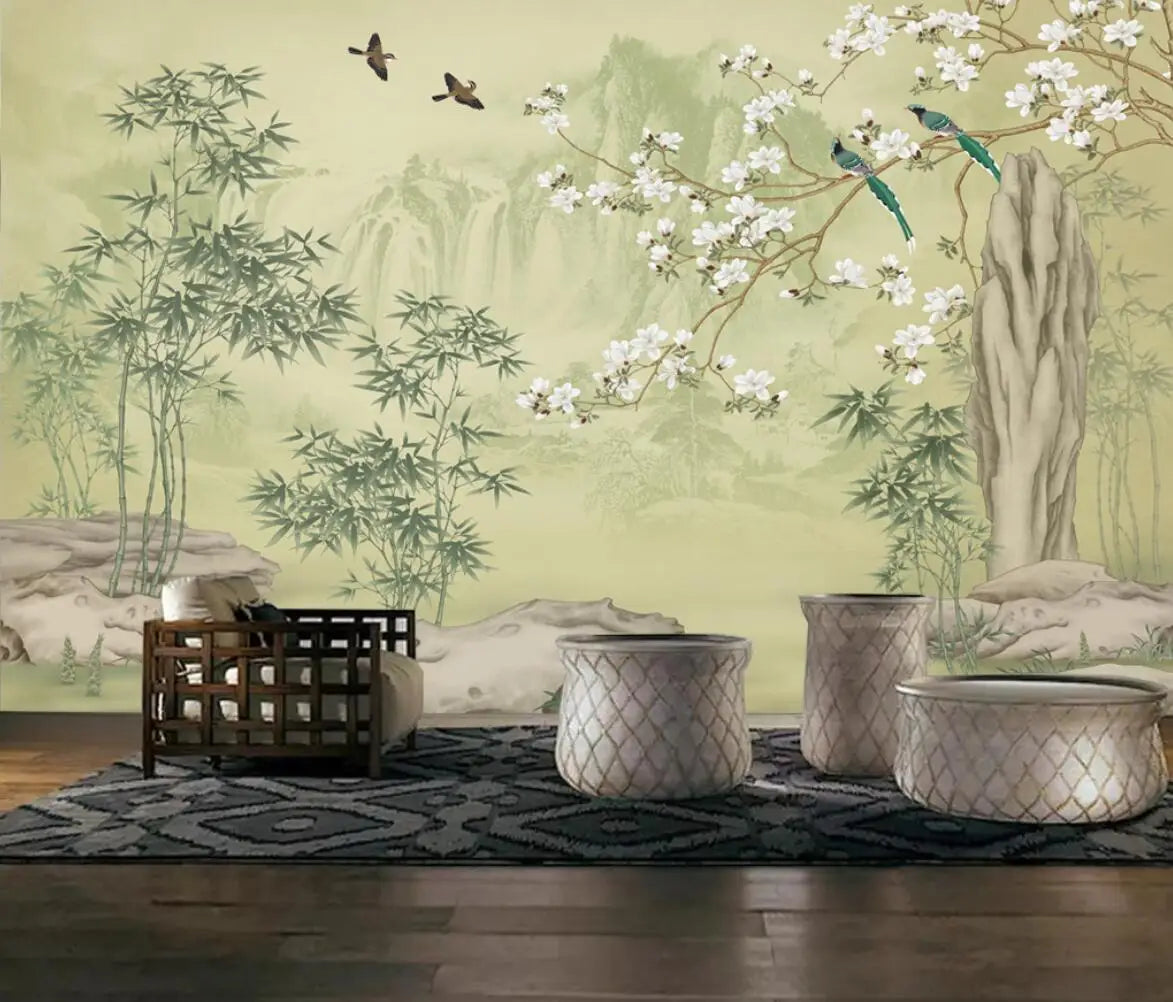 beibehang custom Ink bamboo flowers and birds Murals Modern wallpapers for Living Room Bedroom mural Wall Papers Home Decor